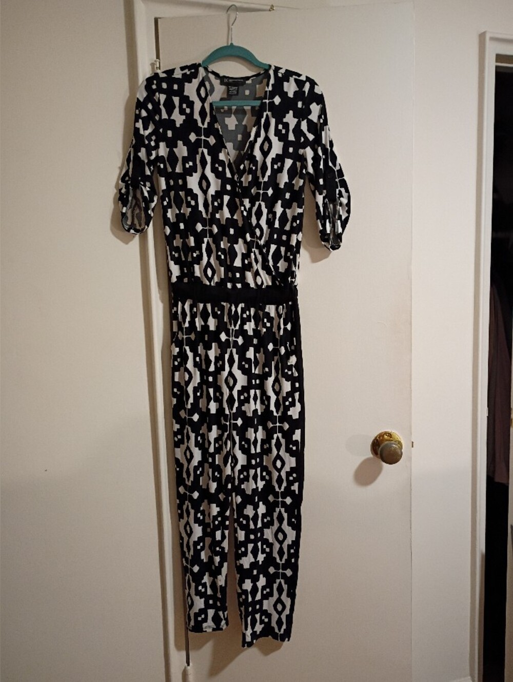 INC International Concepts Black & White Geometric Jumpsuit Petite Small